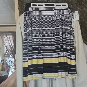 Cleo Stretchy Black & White & Yellow Geometric A-Line Skirt